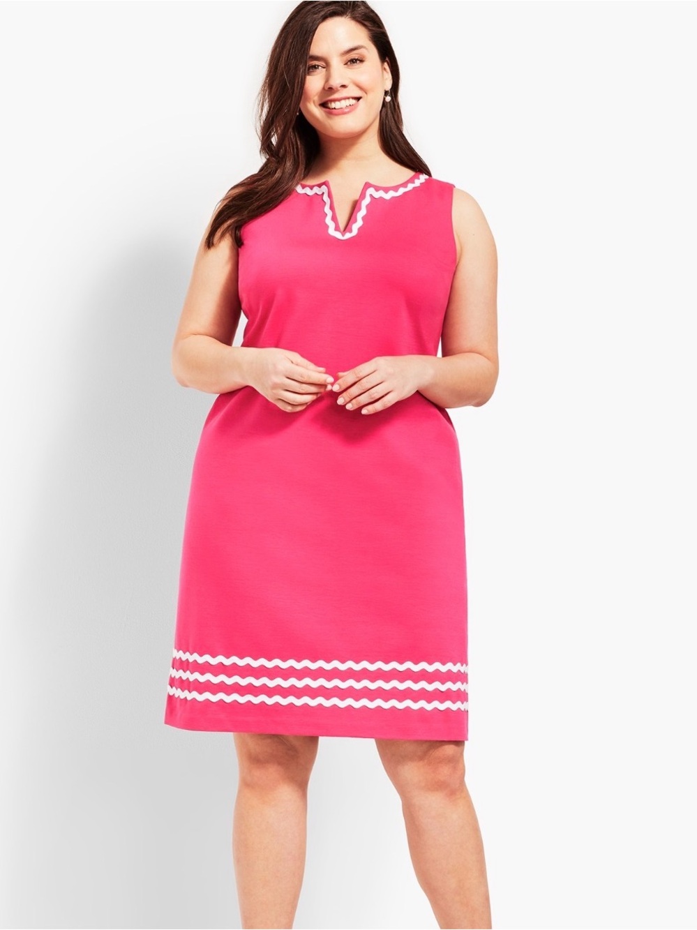 Talbots Woman Hot Pink w/ White RicRack Trim Sleeveless Dress Women’s Size 18W